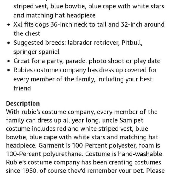 Uncle Sam Dog Costume XXL - Picture 6 of 9